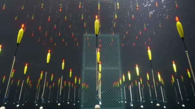 TRIDENT, detektor neutrino baru Tiongkok, mengapung di kolam.