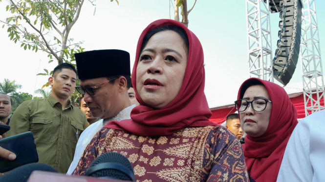 Puan Maharani saat menghadiri acara apel peringatan Hari Santri 2023 di Surabaya
