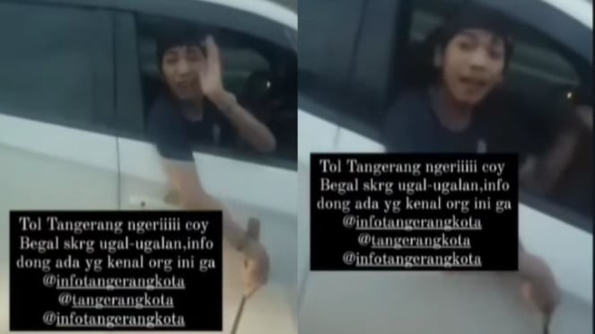 Pengemudi Honda Brio Acunkan sajam ke pengemudi lain d Tol Tangerang