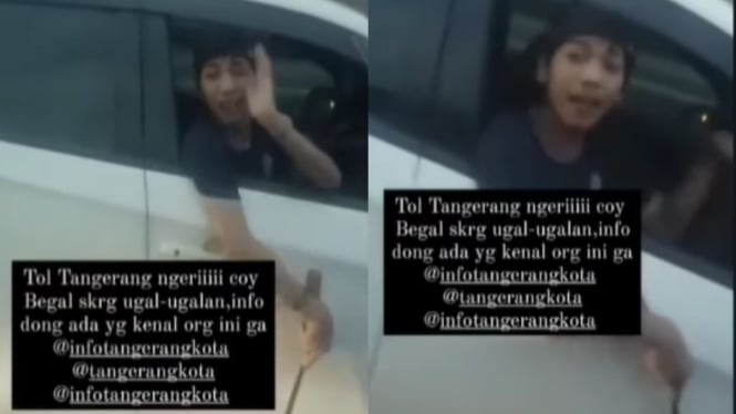 Pengemudi Honda Brio Acunkan sajam ke pengemudi lain d Tol Tangerang