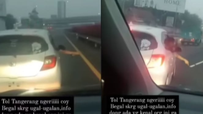 Pengemudi Honda Brio Acunkan sajam ke pengemudi lain d Tol Tangerang