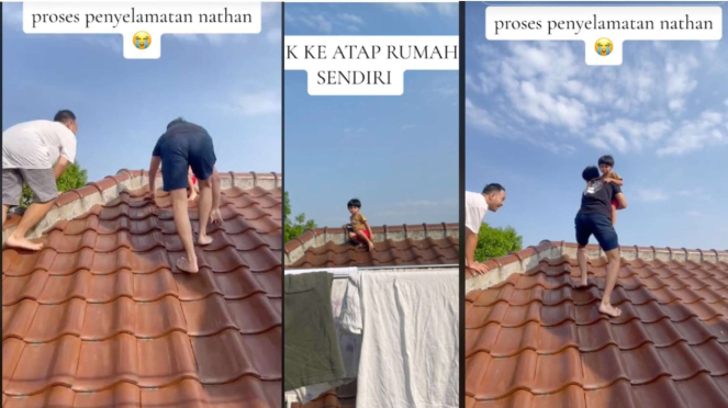 Seorang Bocah Nyangsang di Atas Genteng