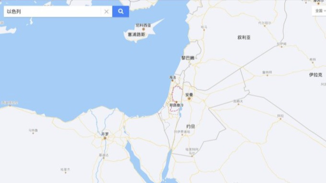 Israel dihapus dalam peta China di Baidu.