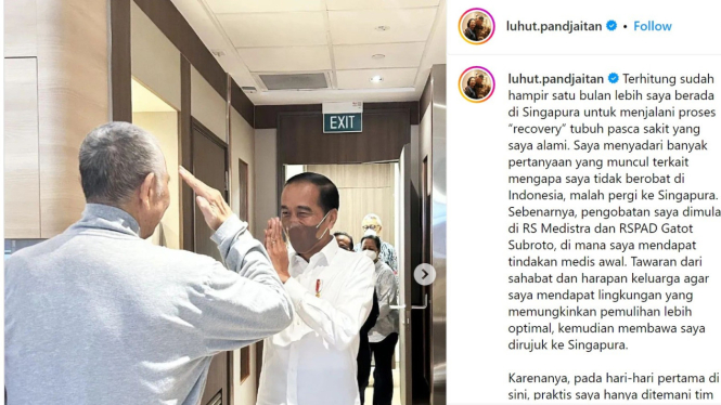 Menteri Koordinator Bidang Kemaritiman dan Investasi, Luhut Binsar Panjaitan, memberi hormat pada Presiden Jokowi.