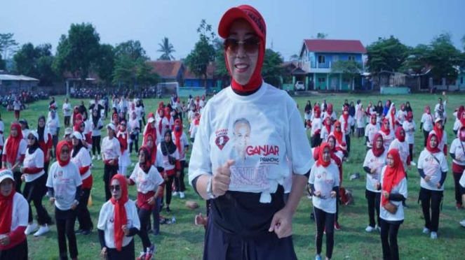 Sahabat Ganjar gelar Senam Sehat Ganjar-Mahfud di Cianjur, Jawa Barat.