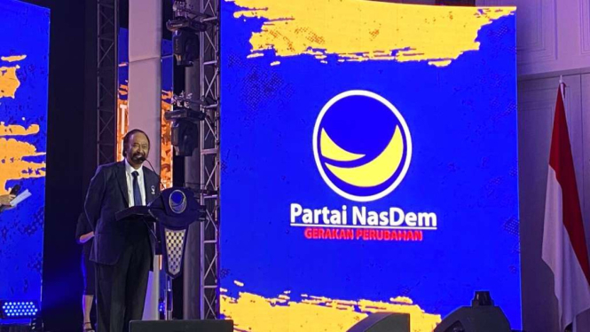 Ketua Umum Partai Nasdem, Surya Paloh di acara HUT ke-12 Partai Nasdem.