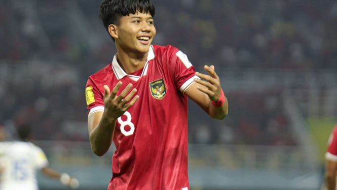 Pemain Timnas Indonesia U-17, Arkhan Kaka selebrasi terminator