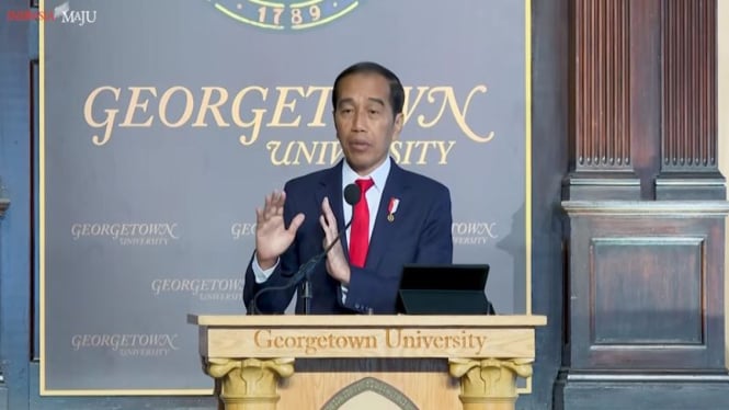 Presiden Joko Widodo (Jokowi) memberi kuliah umum di Georgetown University