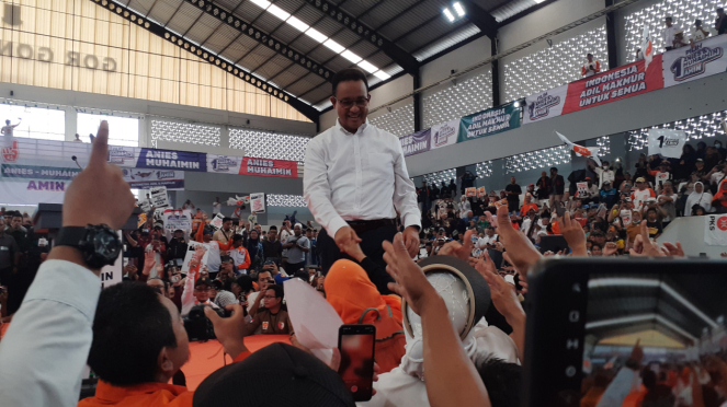 Anies Baswedan saat kampanye di GOR Gondrong Green Lake, Cipondoh, Tangerang