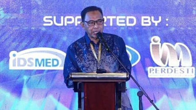 Ketua Umum Indonesia Healthcare Forum (IndoHCF) Supriyantoro dalam ajang Indonesia Healthcare Innovation Awards (IHIA) VII Tahun 2023 di ICE BSD, Tangerang, Banten, Sabtu, 2 Desember 2023.
