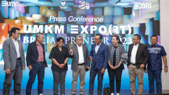 Direktur Utama BRI, Sunarso di konferensi pers UMKM Expo(RT) Brilianpreneur 2023