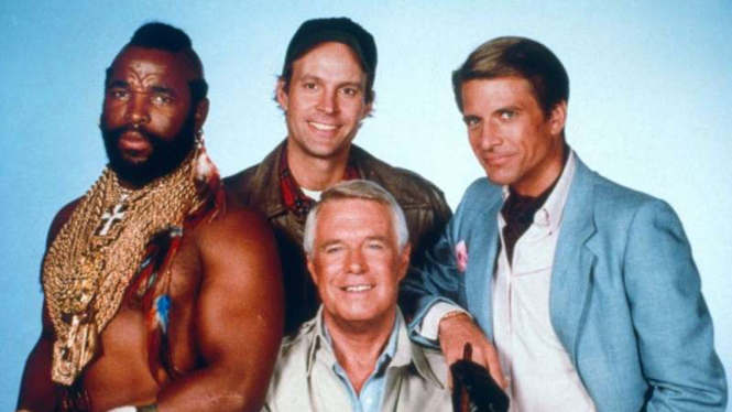 Para pemeran utama di serial televisi era 1980-an, The A-Team.
