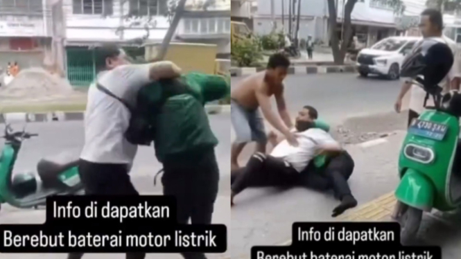 2 pengendara ojek online (ojol) terlibat perkelahian di pingir jalan Medan