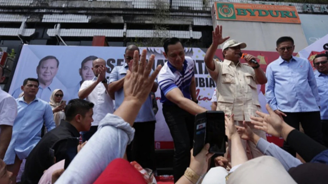 Ketua Umum DPP Partai Demokrat Agus Harimurti Yudhoyono (AHY) kampanye bersama Prabowo