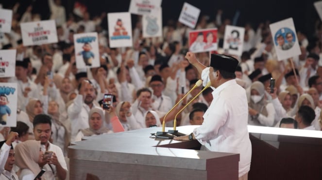 Prabowo Subianto en el evento de Consolidación Nacional del Partido Gerindra