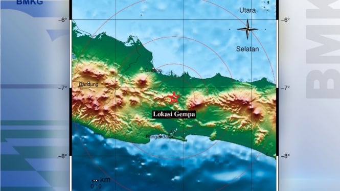 Lokasi gempa darat magnitudo 4,3 di Tegal