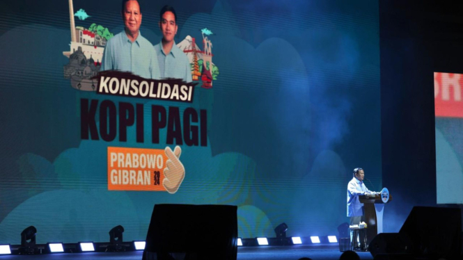 Prabowo Subianto di acara Konsolidasi Posko Pemilih Prabowo-Gibran (Kopi Pagi)