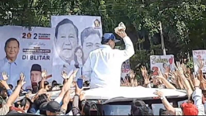 Capres nomor urut 2 Prabowo Subianto saat kampanye di Blitar, Jatim.