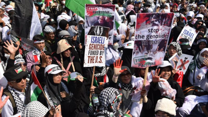 Aksi Bela Palestina yang digelar Majelis Ormas Islam (MOI) di depan Kedubes AS.