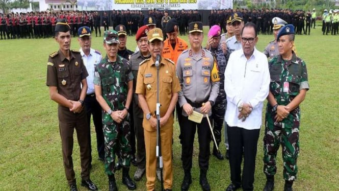 Pj Gubernur Sumut, Hassanudin saat hadiri Apel Gelar Pasukan.