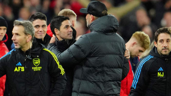 Manajer Arsenal Mikel Arteta dan manajer Liverpool Juergen Klopp