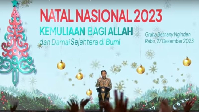 Presiden Jokowi saat Perayaan Natal Nasional Tahun 2023 di Surabaya, Jatim.