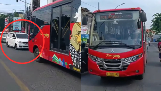 Bus Trans Jateng dan Trans Semarang lawan arah dan halangi laju ambulans