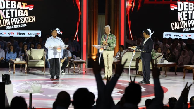 Prabowo Subanto, Ganjar Pranowo dan Anies Baswedan di Debat Capres