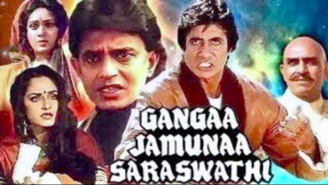 Mithun Chakraborty di Poster film hits India 988, Gangaa Jamunaa Saraswathi.
