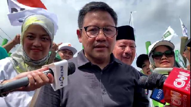 Cawapres nomor urut 1 Muhaimin Iskandar saat kampanye di Lampung