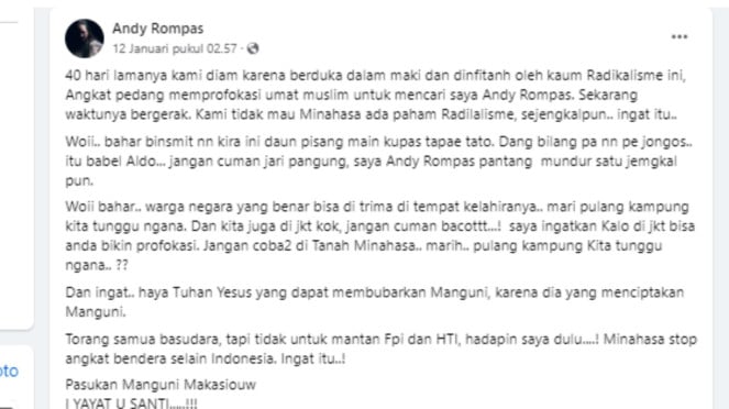 Unggahan Andy Rompas