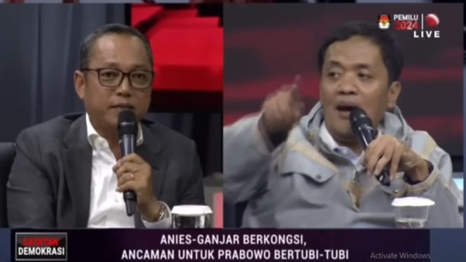 Elite PDIP Deddy Sitorus debat dengan petinggi TKN Prabowo-Gibran Habiburokhman.