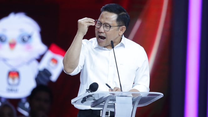 Muhaimin Iskandar alias Cak Imin saat debat keempat Pemilu 2024