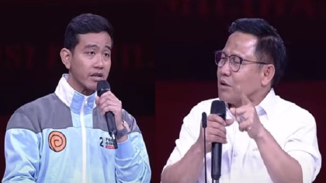 Cawapres 02 Gibran Rakabuming Raka debat dengan Cawapres 01 Muhaimin Iskandar