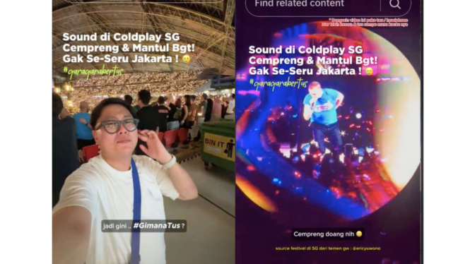 TikToker bandingkan suara sound konser Coldplay di Jakarta dan Singapore