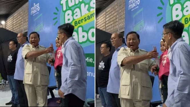 Reaksi Prabowo melihat dua anak kecil pose 2 jari