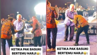 Momen Menteri PUPR Basuki Prank Narji Cagur saat Salaman