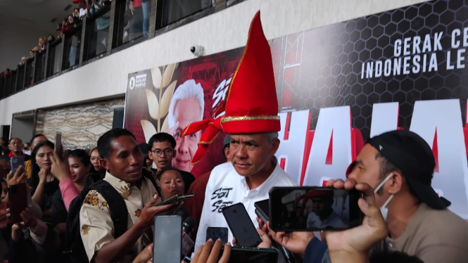 Capres Nomor Urut 3 Ganjar Pranowo saat kampanye di Kota Makassar.