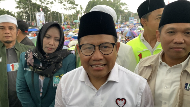 Calon Wakil Presiden nomor urut 1 Muhaimin Iskandar memberikan tanggapan mengenai sikap Bupati Sidoarjo Ahmad Muhdlor Ali yang melakuka. deklarasi mendukung pasangan Prabowo-Gibran.