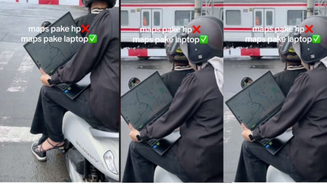 Viral Penumpang Motor Buka Google Maps di Laptop