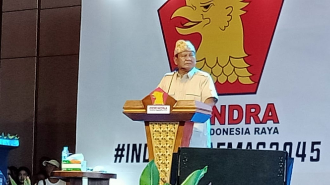 Calon Presiden nomer urut 2 Prabowo Subianto hadir di acara HUT Ke-16 Partai Gerindra di Bali Convention Center, Kawasan Ekonomi Khusus (KEK) Kesehatan Sanur