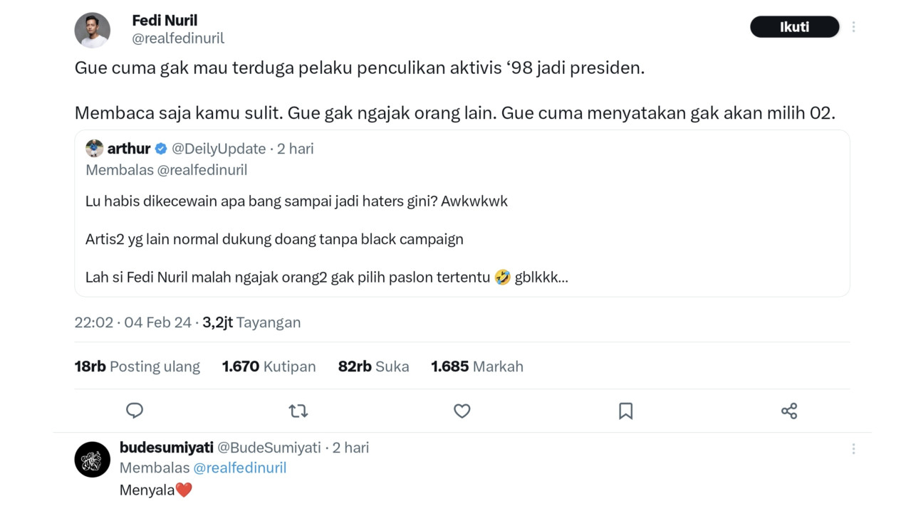 Belum Tentukan Pilihan, Fedi Nuril Ungkap Hal Ini Soal Pilpres