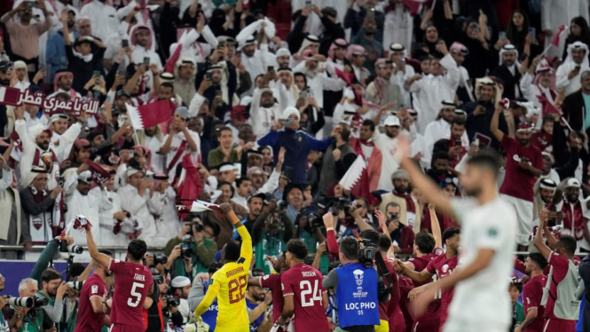 Pemain Timnas Qatar rayakan kemenangan