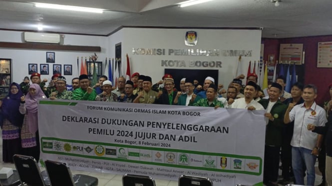 Pimpinan Ormas Islam di Kota Bogor Datangi KPU Daerah Kota Bogor untuk mendeklarasikan pemilu jujur dan adil. Muhammad AR/VIVA