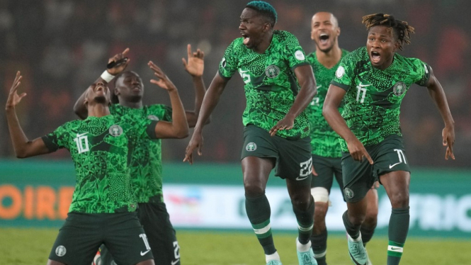 Pemain Timnas Nigeria rayakan kemenangan