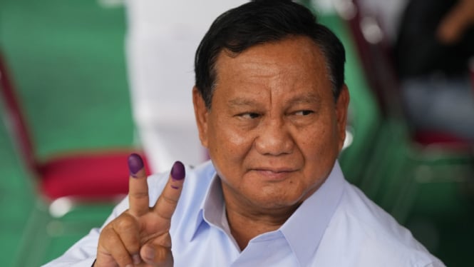 Prabowo Subianto saat nyoblos Pilpres 2024