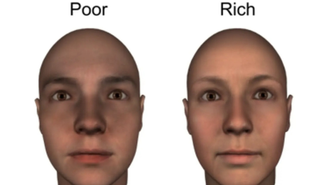 Bentuk wajah menggambarkan kaya atau miskin.