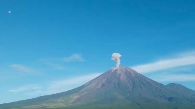 Columnas de ceniza volcánica de gran intensidad se elevaron debido a la actividad eruptiva del Monte Semeru en Java Oriental, el miércoles 28 de febrero de 2024.