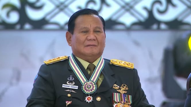 Menhan Prabowo Subianto saat menghadiri Rapim TNI-Polri 2024 di Mabes TNI 