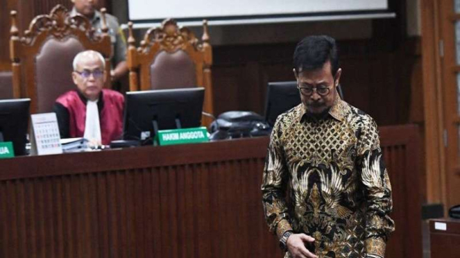 El ex ministro de Agricultura Syahrul Yasin Limpo (SYL) tras la audiencia de juicio político